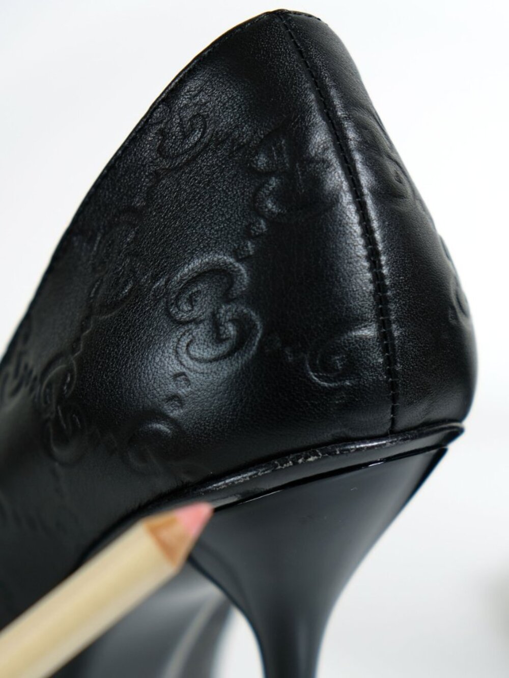 Gucci Guccissima Peep Toe Stilettos, Matte Black - Picture 10 of 16